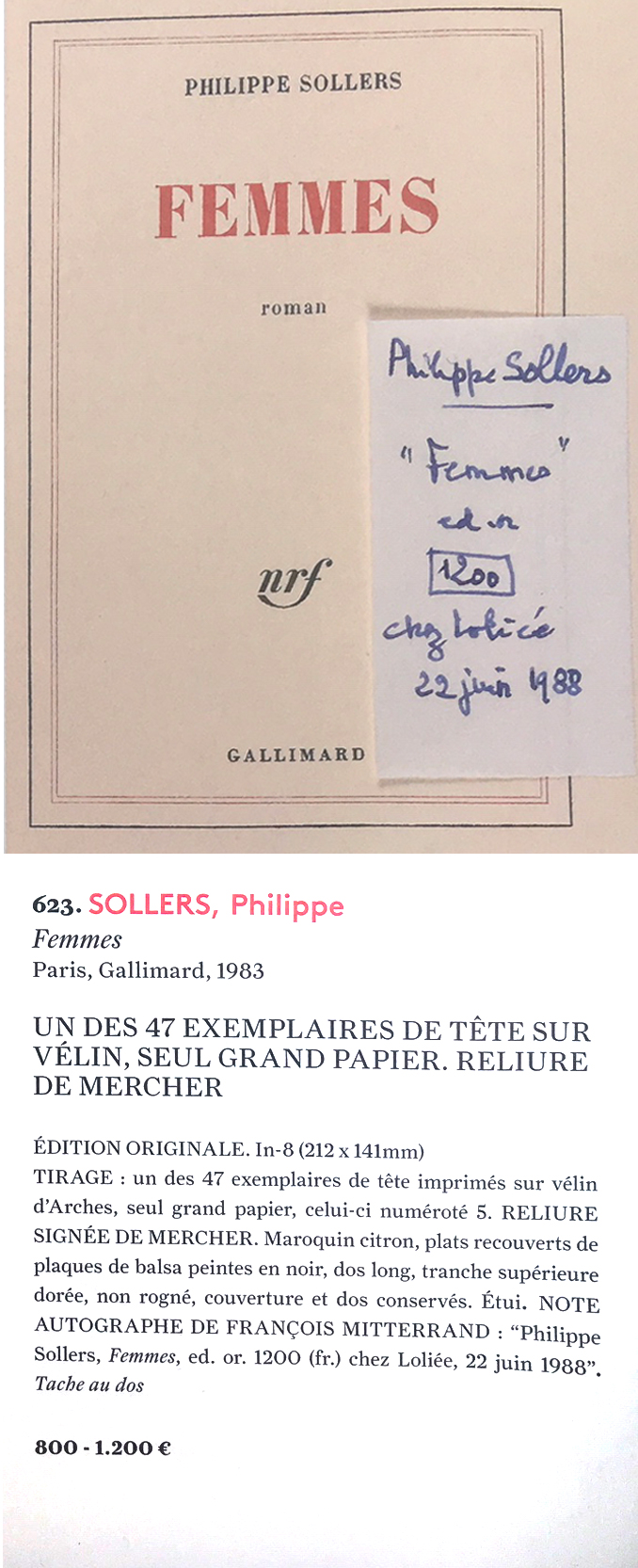 "Femmes" de Philippe Sollers, dans la bibliothèque de François Mitterrand