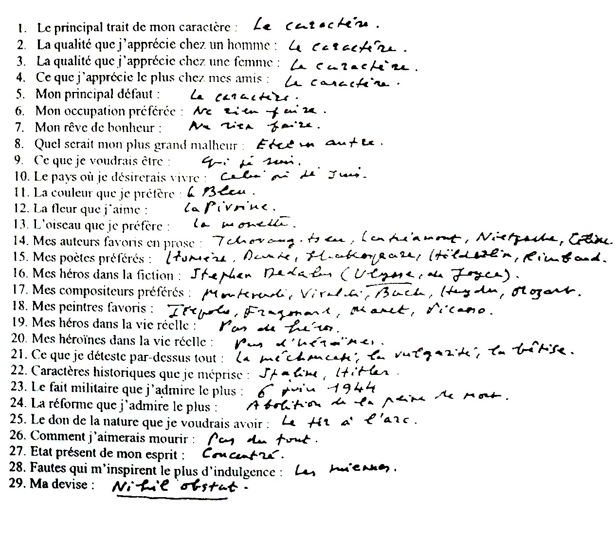 Questionnaire de Proust