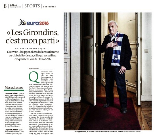 Philippe Sollers - Le Monde 23 avril 2016